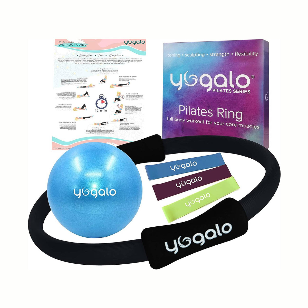 Pilates Ring and Ball Set with 3 Resistance Bands