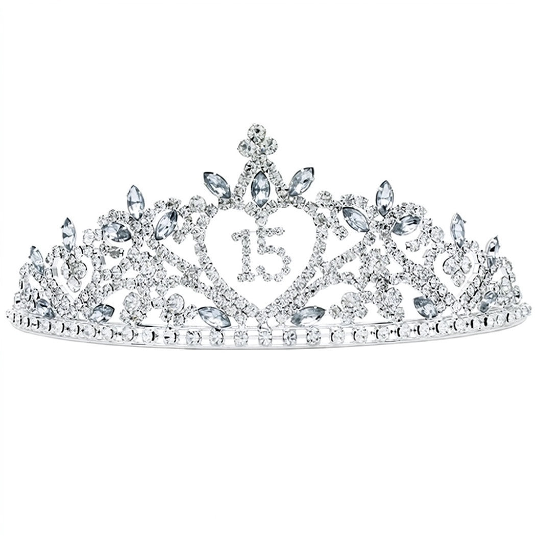 Quinceañera 15 Rhinestone Tiara Crown - Silver