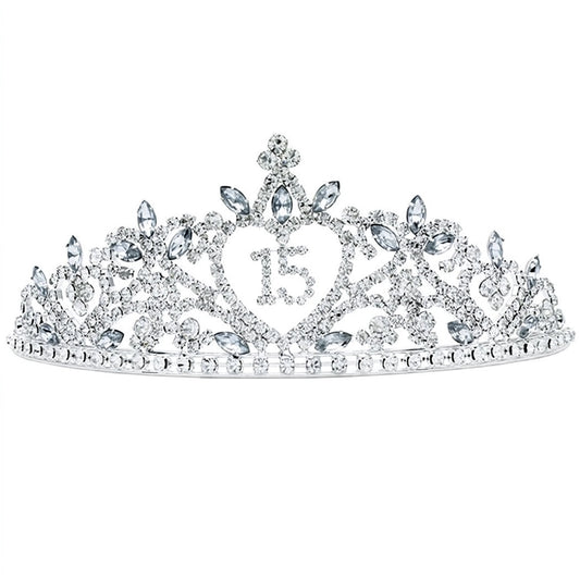 Quinceañera 15 Rhinestone Tiara Crown - Silver